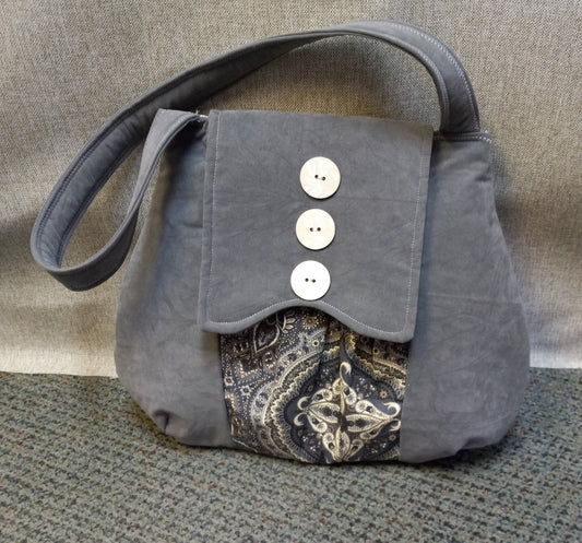 Shoulder Bag, Grey Suede